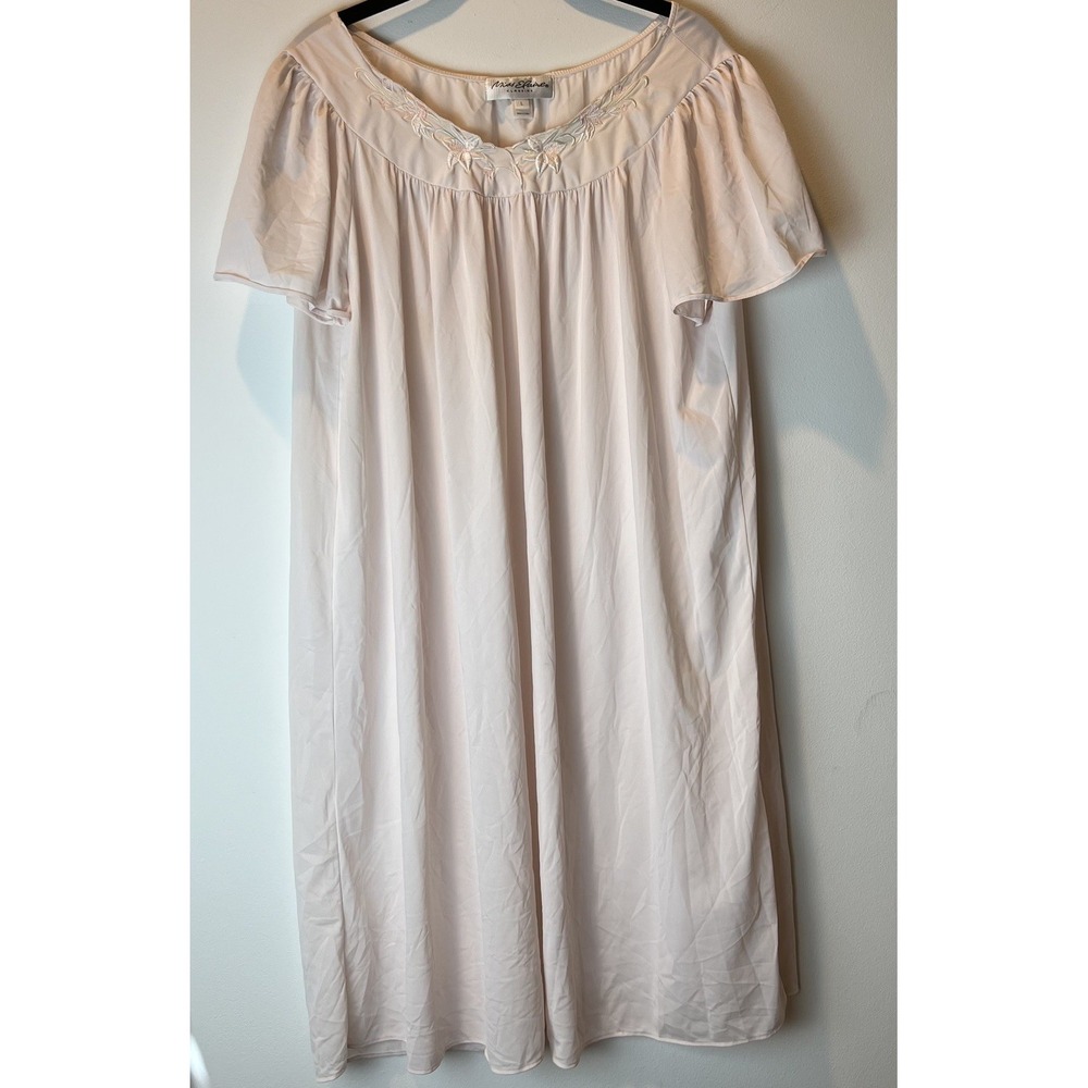 MISS ELAINE Classic Cap Sleeve Nylon Nightgown Size L Blush Pink  Granny Cottage